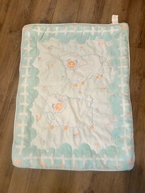 Sears Pastel Lamb Baby Blanket - Mint, White & Peach Accents
